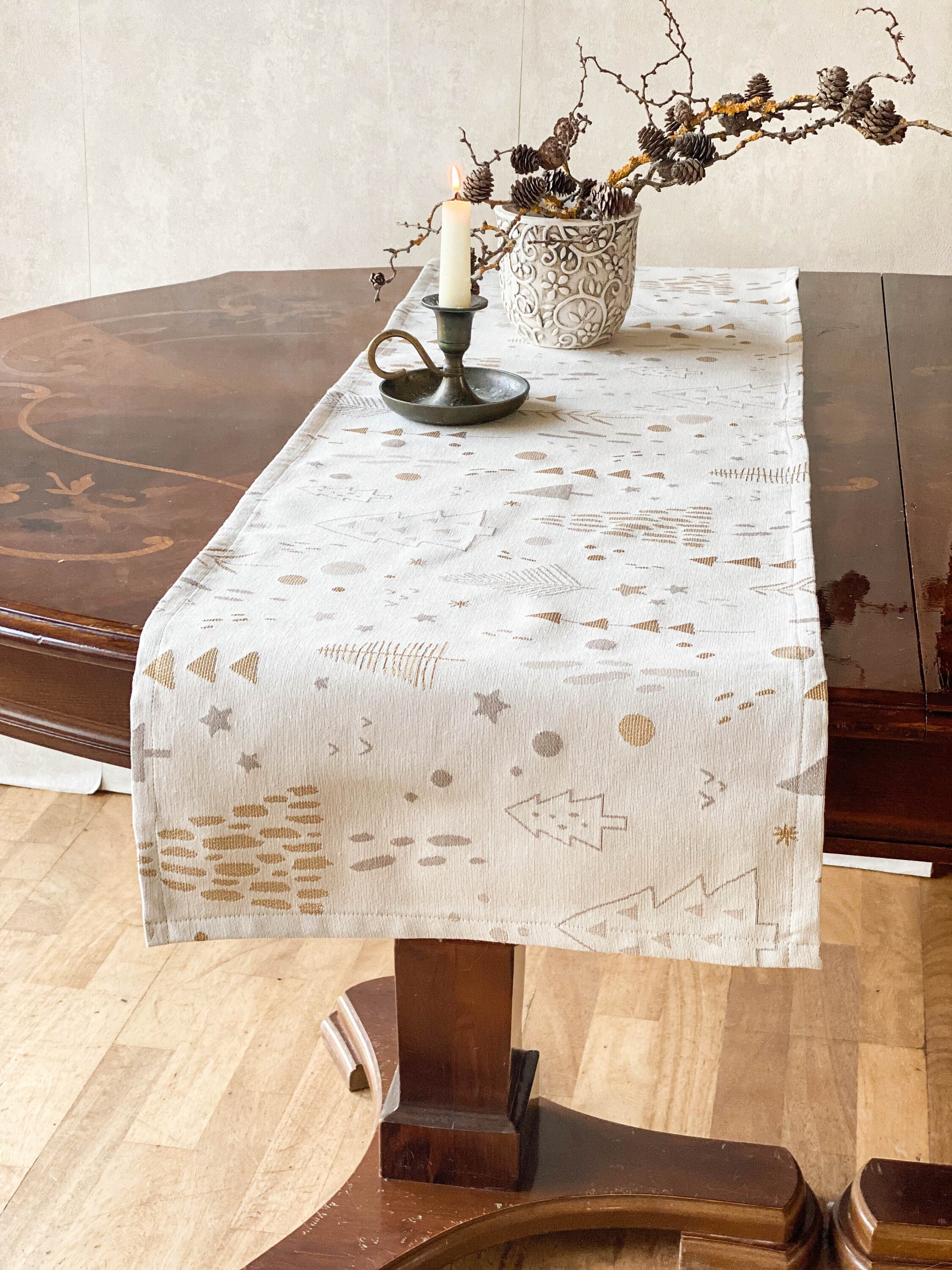 Cream and Gold Christmas Table Runner Gold Christmas Decor Etsy