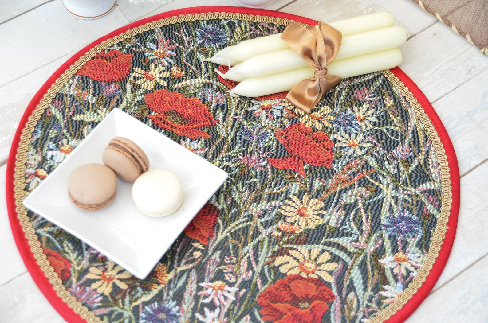 Round Floral Tapestry PLACEMAT Sewn From Durable and Washable Etsy