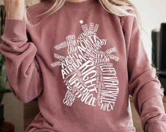 Anatomical Heart Sweatshirt for Nurses, ICU RN Crewneck, Cardiac Typographical Anatomy Gift
