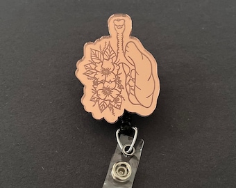 Floral Lungs Nurse Badge Reel, Anatomical Lungs Badge ID Holder, Lungs Badge Reel for Nurses, Respiratory Therapist Badge Reel, RT ID Holder