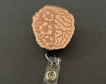 Floral Brain Nurse Badge Reel, Anatomical Brain Badge ID Holder, Brain Badge Reel for Nurses, Neuro Nurse Badge Reel, Neurologist Badge Reel