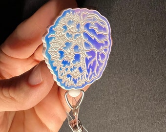 Floral Brain Nurse Badge Reel, Anatomical Brain Badge ID Holder, Brain Badge Reel for Nurses, Neuro Nurse Badge Reel, Neurologist Badge Reel