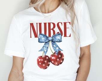 Cute 4th of July Nurse Shirt, Patriotic Nurse Shirt, Fourth of July Nurse Shirt, Red White and Blue RN Tee, Coquette Nurse Shirt, Nurse Gift
