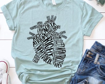 Anatomical Heart, Nurse Shirts, Nurse, Nursing Student, Nurse Gift, Nursing, Registered Nurse, Anatomy, Nurse Grad Gift, RN, LPN,