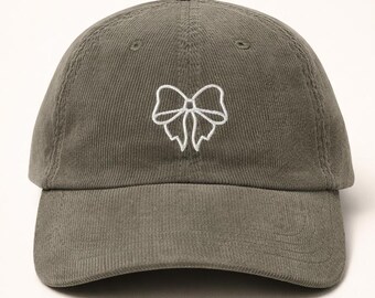 Bow Corduroy Hat, Coquette Embroidered Baseball Cap, Minimalist Girly Hat Gift for Her