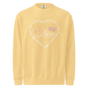 Yellow nurse crewneck sweatshirt, cozy nurse apparel gift for nursing students and RN graduates