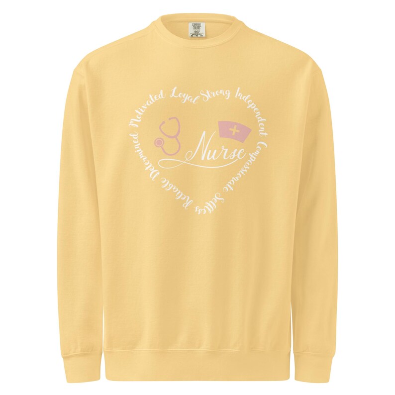 Yellow nurse crewneck sweatshirt, cozy nurse apparel gift for nursing students and RN graduates