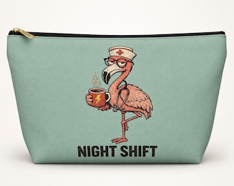 Night Shift Nurse Pen Bag, Flamingo RN Zipper Pouch, Healthcare Worker Gift