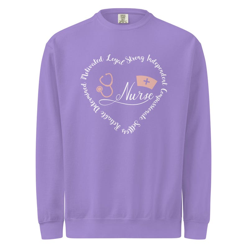 Purple nurse sweatshirt crewneck, nursing student gift and RN graduation apparel