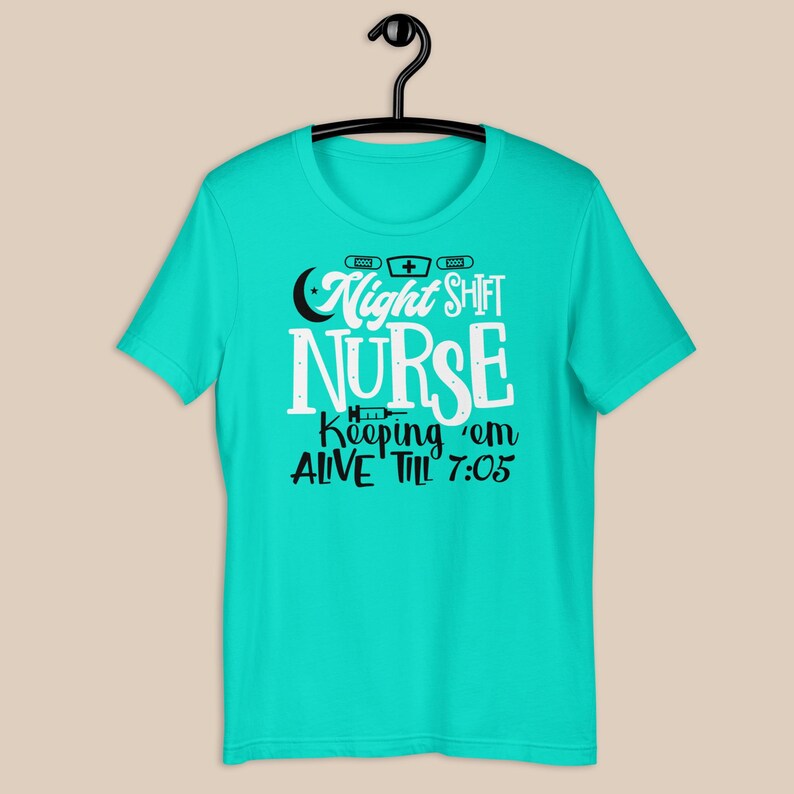 night shift nurse shirt turquoise RN funny overnight nurse graphic tee bright teal nurse shirt