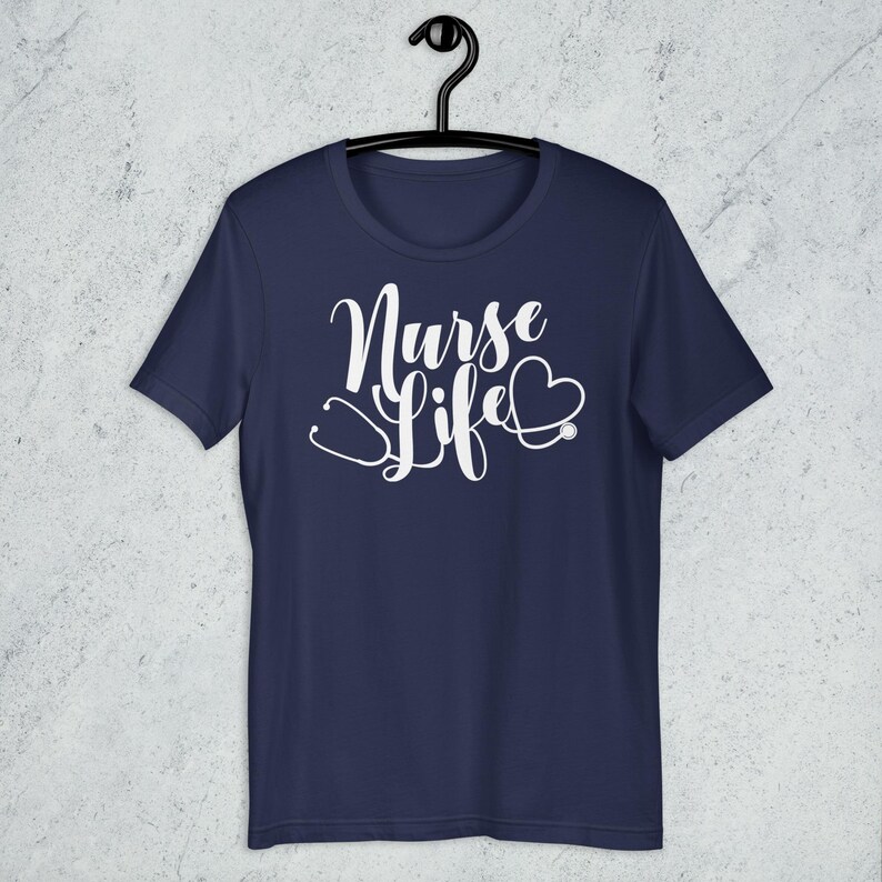 Dark navy Nurse Life shirt with white design stethoscope heart RN nurse gift healthcare apparel