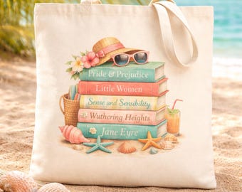 Beach Book Lover Tote Bag, Bookish Gift for Her, Coastal Summer Reading Gift