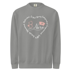 Light gray nurse sweatshirt with nurse graphic, unisex nurse life crewneck pullover