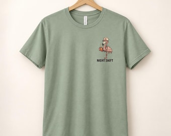 Funny Nurse Shirt, Coffee Lover Flamingo Tee, Night Shift Healthcare Worker Gift