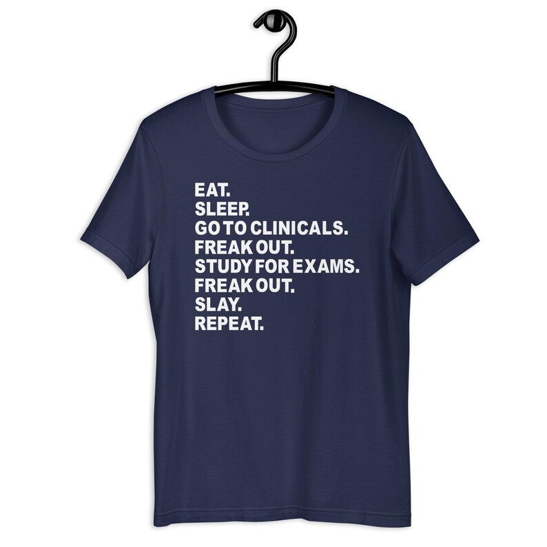 Navy funny nursing student shirt clinicals survival Bella Canvas tee