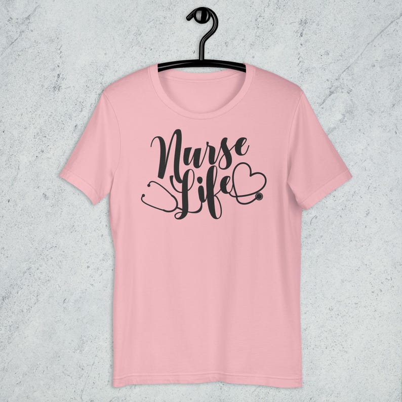 Light pink Nurse Life shirt with white stethoscope heart design cute nursing student gift tee