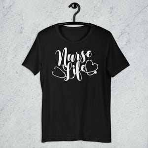 Black Nurse Life shirt with white stethoscope heart design cute nurse gift RN LPN healthcare worker tee