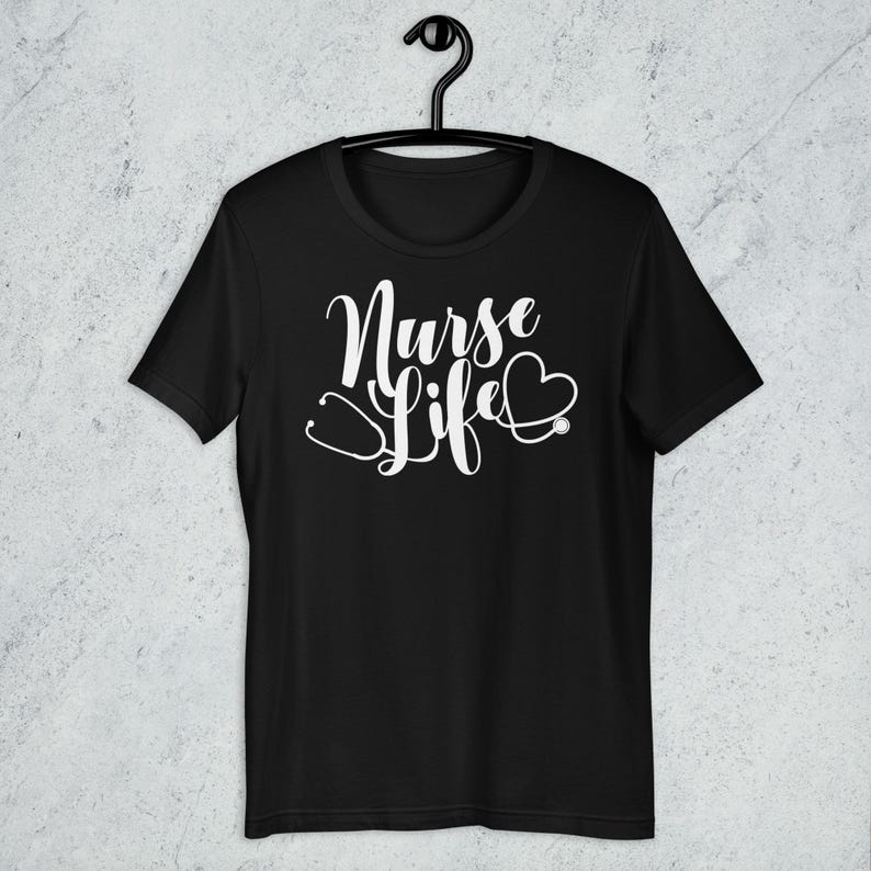 Black Nurse Life shirt with white stethoscope heart design cute nurse gift RN LPN healthcare worker tee