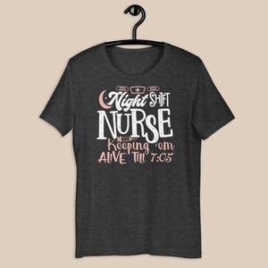 Night shift nurse shirt dark grey funny nurse tee overnight RN graphic shirt neutral tone