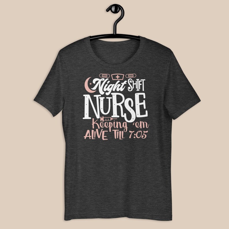 Night shift nurse shirt dark grey funny nurse tee overnight RN graphic shirt neutral tone