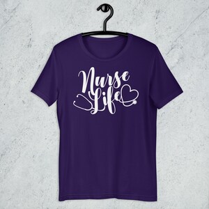 Deep purple Nurse Life shirt with white stethoscope heart design RN nurse gift healthcare apparel