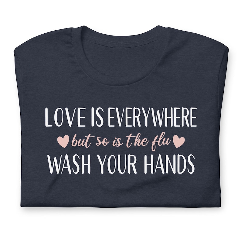 Funny nurse gift shirt love is everywhere design on navy blue RN shirt