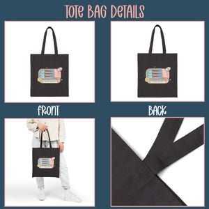 May include: Black tote bag featuring a colorful sardine can graphic with the text "FISH SOCIETY". The bag has two black handles and is made of a durable fabric. The image shows the front and back of the bag.