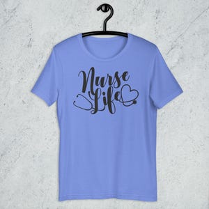 Light blue Nurse Life shirt with white stethoscope heart design nurse gift RN LPN nursing student tee