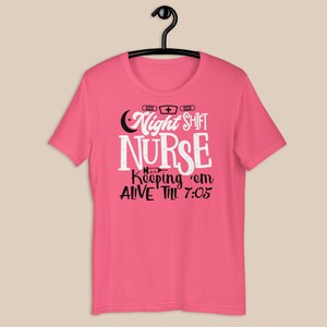 Night shift nurse shirt pink funny RN overnight nurse tee bright pink nurse graphic shirt