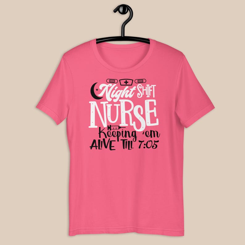 Night shift nurse shirt pink funny RN overnight nurse tee bright pink nurse graphic shirt