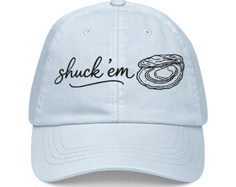 Pastel Oyster Hat, Shuck Em Embroidered Cap, Coastal Beach Girl Baseball Hat Summer Gift