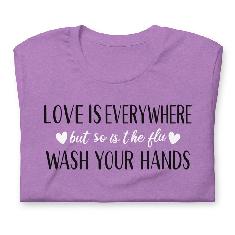 Funny nurse shirt love is everywhere design on purple healthcare worker shirt