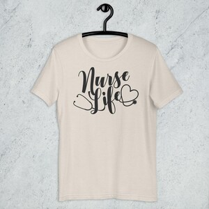 Cream Nurse Life shirt with black design stethoscope heart aesthetic nurse gift nursing student tee