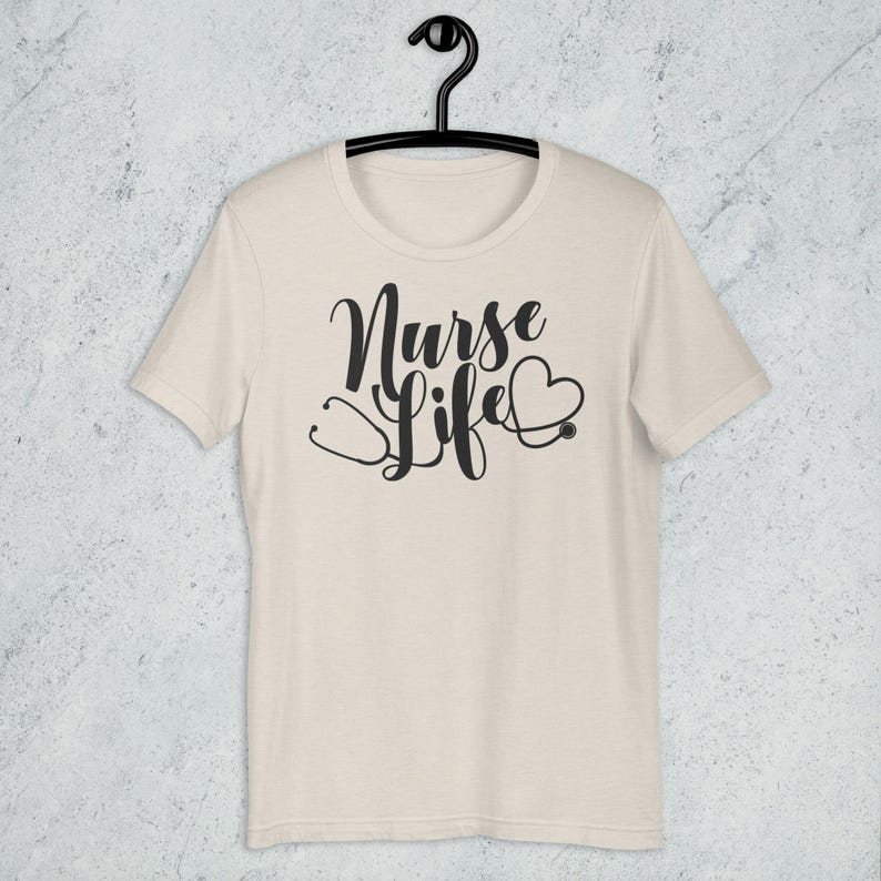 Cream Nurse Life shirt with black design stethoscope heart aesthetic nurse gift nursing student tee