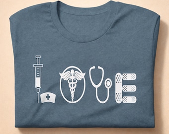 Nurse Love Shirt, Medical Heart Tee, Rn Gift, Healthcare Worker, ICU ER NICU Trauma