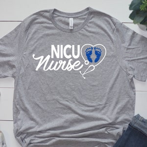 Nurse Shirts, NICU Nurse Shirt, NICU Nurse, Preemie Nurse, Registered Nurse, Nurse Grad Gift, Nursing Student, Nursing Student Gift, RN, lpn Lght Gry/Whte & Blue