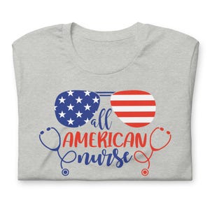 All American Nurse shirt light grey patriotic nurse tee 4th of July RN shirt neutral color