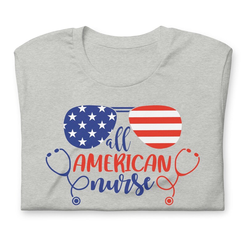All American Nurse shirt light grey patriotic nurse tee 4th of July RN shirt neutral color