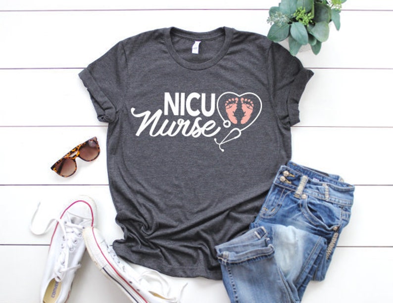 Nurse Shirts, NICU Nurse Shirt, NICU Nurse, Preemie Nurse, Registered Nurse, Nurse Grad Gift, Nursing Student, Nursing Student Gift, RN, lpn Drk Gry/White & Pink