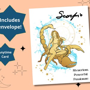 SCORPION Femme Zodiaque Astrologie Anniversaire à tout moment Carte de vœux