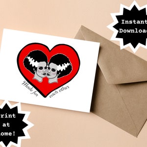 ¡DESCARGA INMEDIATA! ¡Imprime en casa! Tarjeta de compromiso de boda y aniversario LGBTQ con la novia del monstruo de Frankenstein