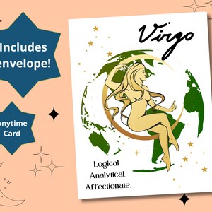 VIERGE Femme Zodiaque Astrologie Anniversaire à tout moment Carte de vœux
