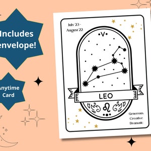 LEO Zodiac Astrologie Anniversaire à tout moment Carte de vœux