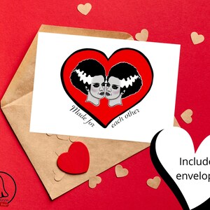 Tarjeta de aniversario de boda con el mensaje "La novia del monstruo de Frankenstein" de amor LGBTQ