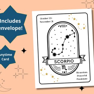 SCORPION Zodiac Astrologie Anniversaire à tout moment Carte de vœux