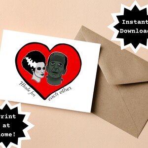 ¡DESCARGA INSTANTÁNEA! ¡Imprimelo en casa! Tarjeta Compromiso de boda del aniversario del amor de la novia y del monstruo de Frankenstein