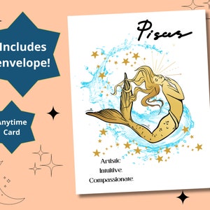 POISSONS Femme Zodiaque Astrologie Anniversaire à tout moment Carte de vœux