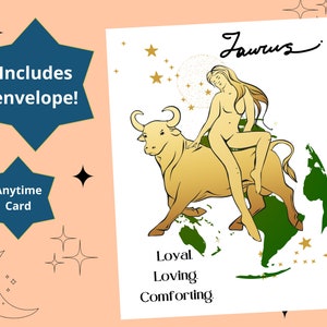 TAURUS Femme Zodiaque Astrologie Anniversaire à tout moment Carte de vœux