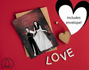 Gothic Horror Bridesmaid Friend Morticia & Wednesday Addams Wedding Proposal Card