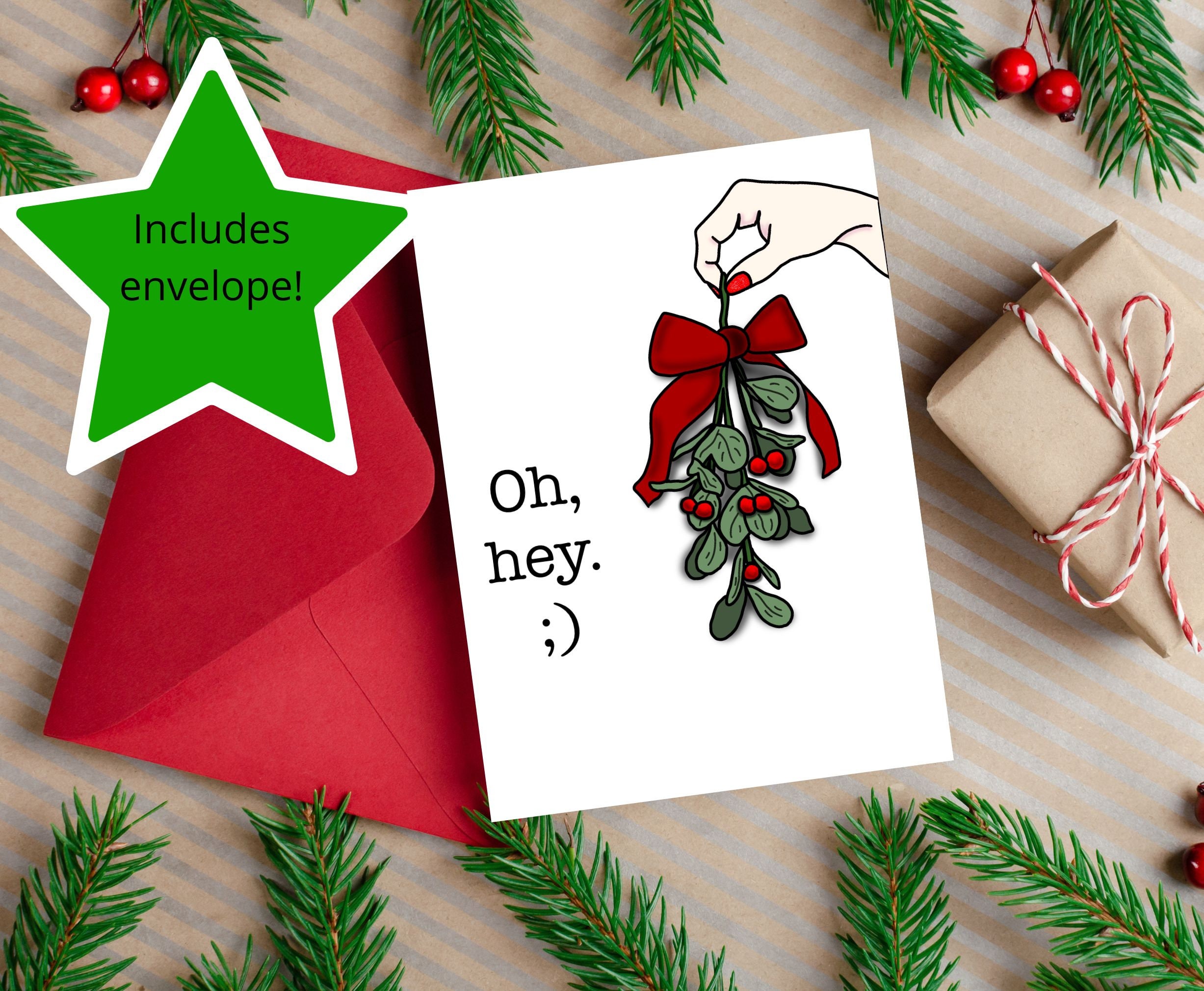 Funny Mistletoe Wink Suggestive Holiday Christmas Greeting - Etsy Sweden